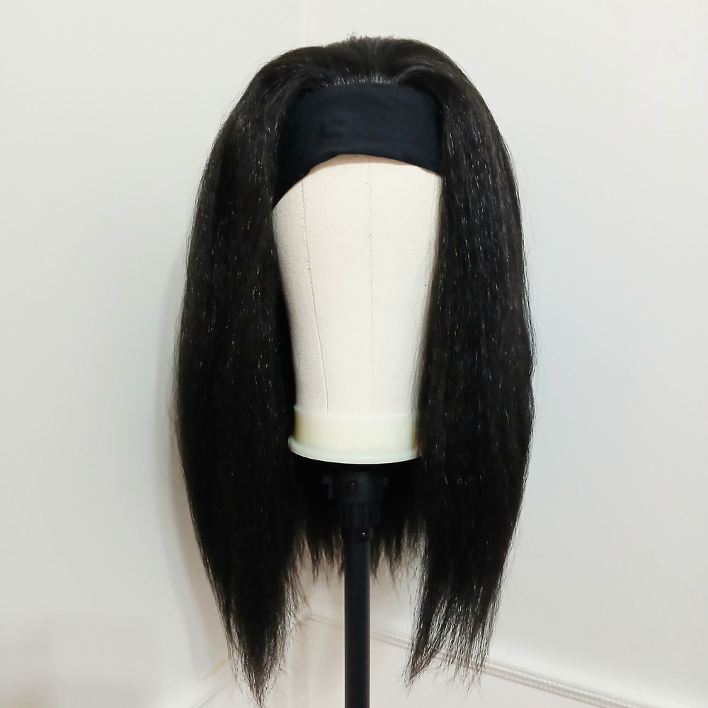 Kinky Straight Headband Wig Black 20 Inch Synthetic Hair Color 1B NWT